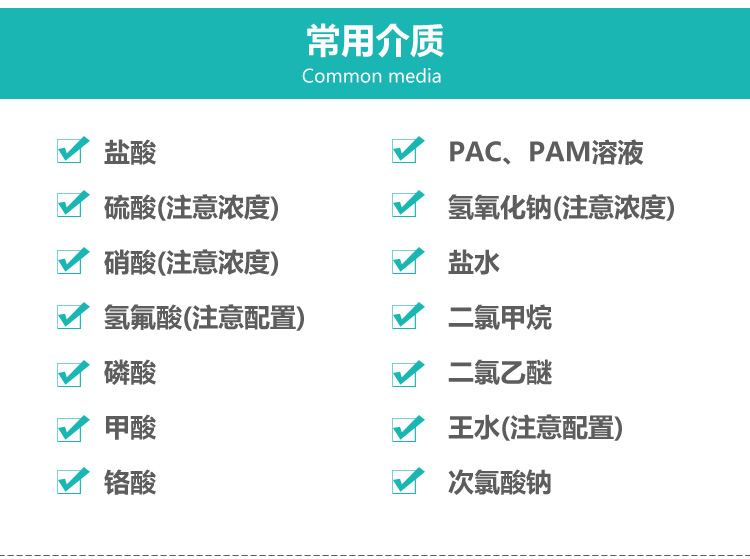 GDF氟塑料立式管道泵輸送介質(zhì)說(shuō)明