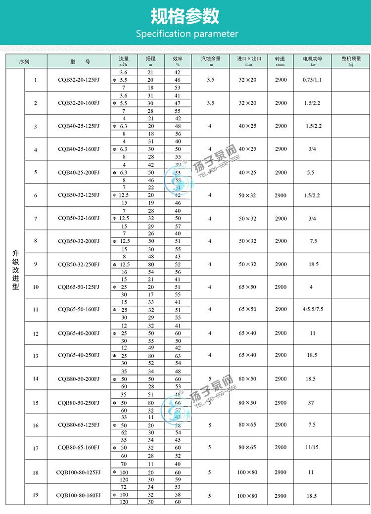 氟塑料磁力泵性能參數(shù)說明